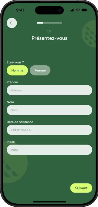 Écran de création de compte